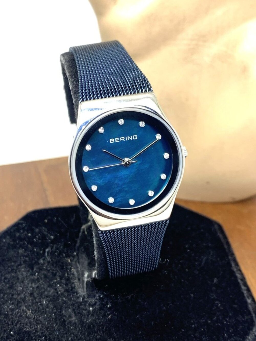 Bering Women's Watch 12927-307 Quartz Silver Blue Dial Mesh Stainless Steel 27mm